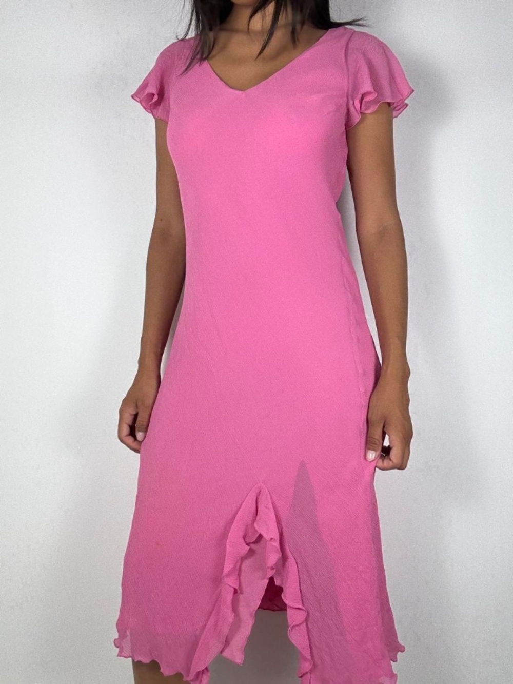 Y2k 100% SILK BUBBLEGUM PINK MIDI DRESS
